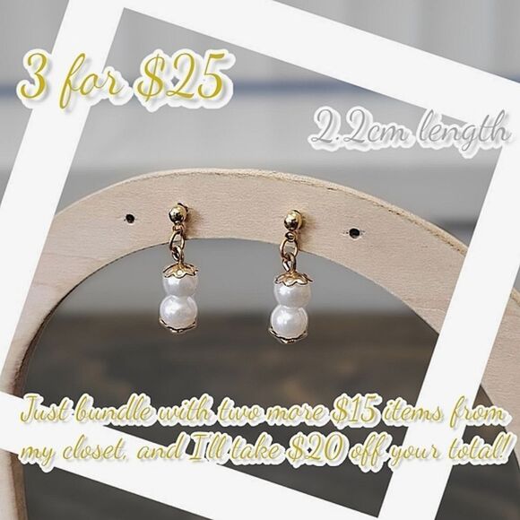 Vtg mini faux pearl round bead drop earrings - Picture 1 of 4